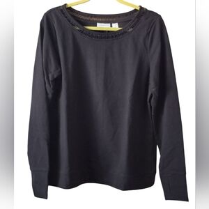 CeeBee Cheryl Burke French Terry Top Lattice Trim Pullover NWOT Black Medium